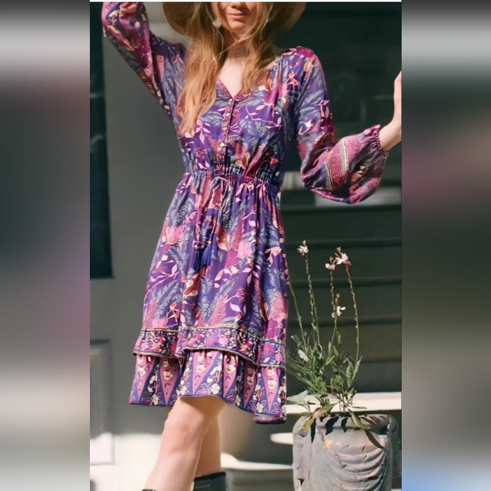 Component Bohemian V-Neck Long Sleeve Dress, Size Small/Size 4,NWOT